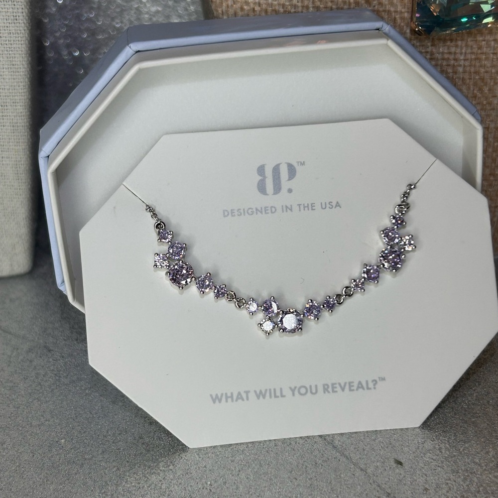 Bomb Party Gem Drops Lavender Topaz Cubic Zirconia Necklace Rhodium NK34531 NWOT - Picture 3 of 5